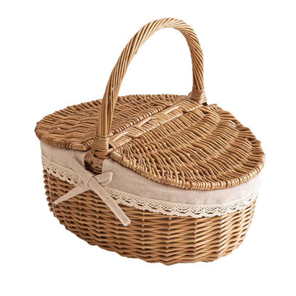 Wicker Picnic Basket with Handle, Garden and Home Decor -Wicker Storage Basket-Natural