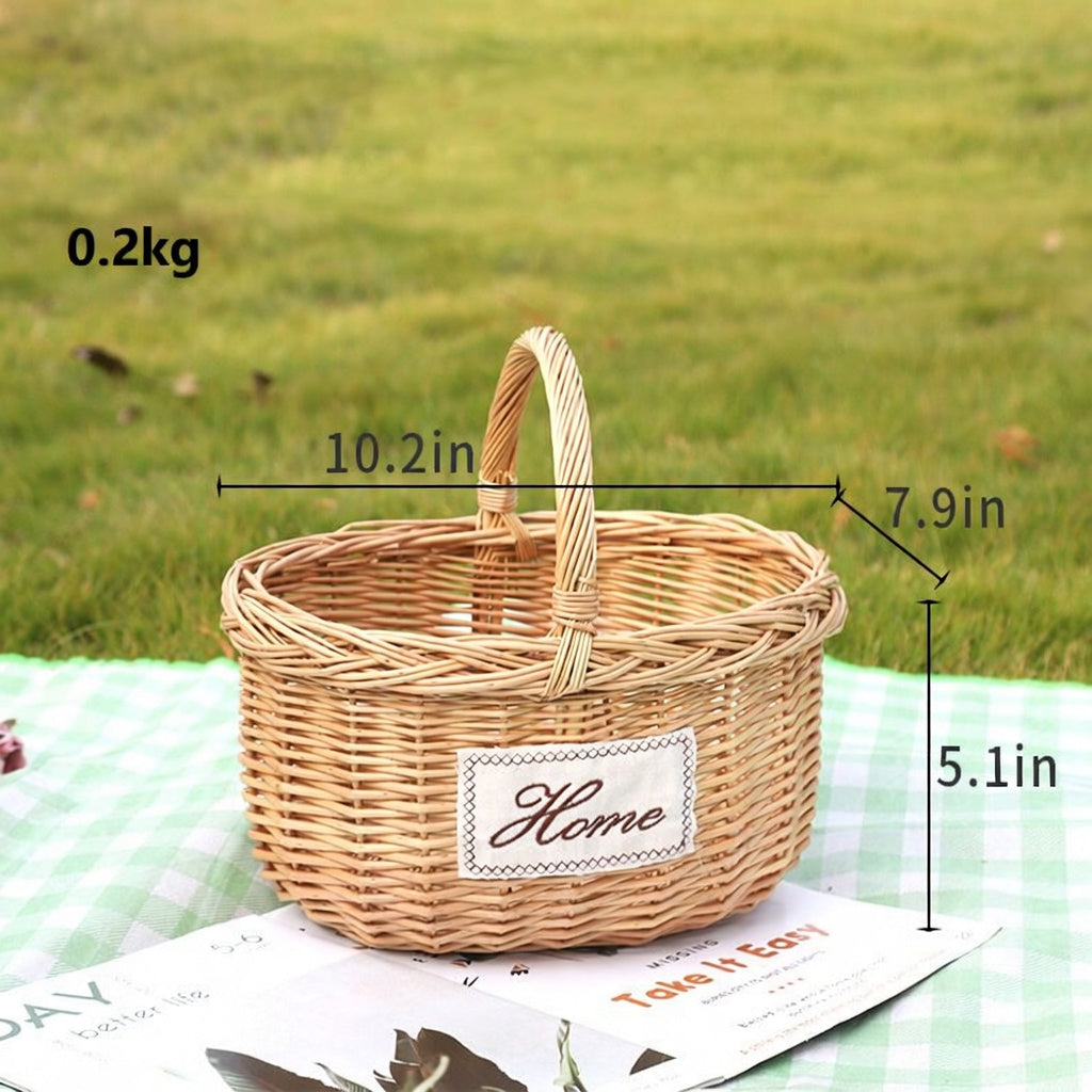 Wicker Picnic Basket with Handle, Garden and Home Decor -Wicker Storage Basket-Natural
