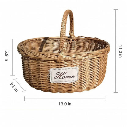 Wicker Picnic Basket with Handle, Garden and Home Decor -Wicker Storage Basket-Natural