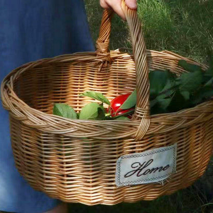 Wicker Picnic Basket with Handle, Garden and Home Decor -Wicker Storage Basket-Natural