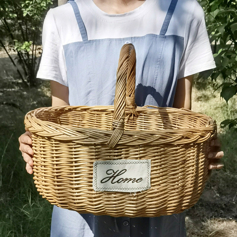 Wicker Picnic Basket with Handle, Garden and Home Decor -Wicker Storage Basket-Natural