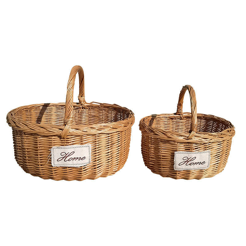 Wicker Picnic Basket with Handle, Garden and Home Decor -Wicker Storage Basket-Natural